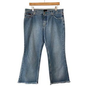 y2k 00s Tommy Jeans Womens Juniors Mid Rise Light Wash Denim Jeans Raw Hem